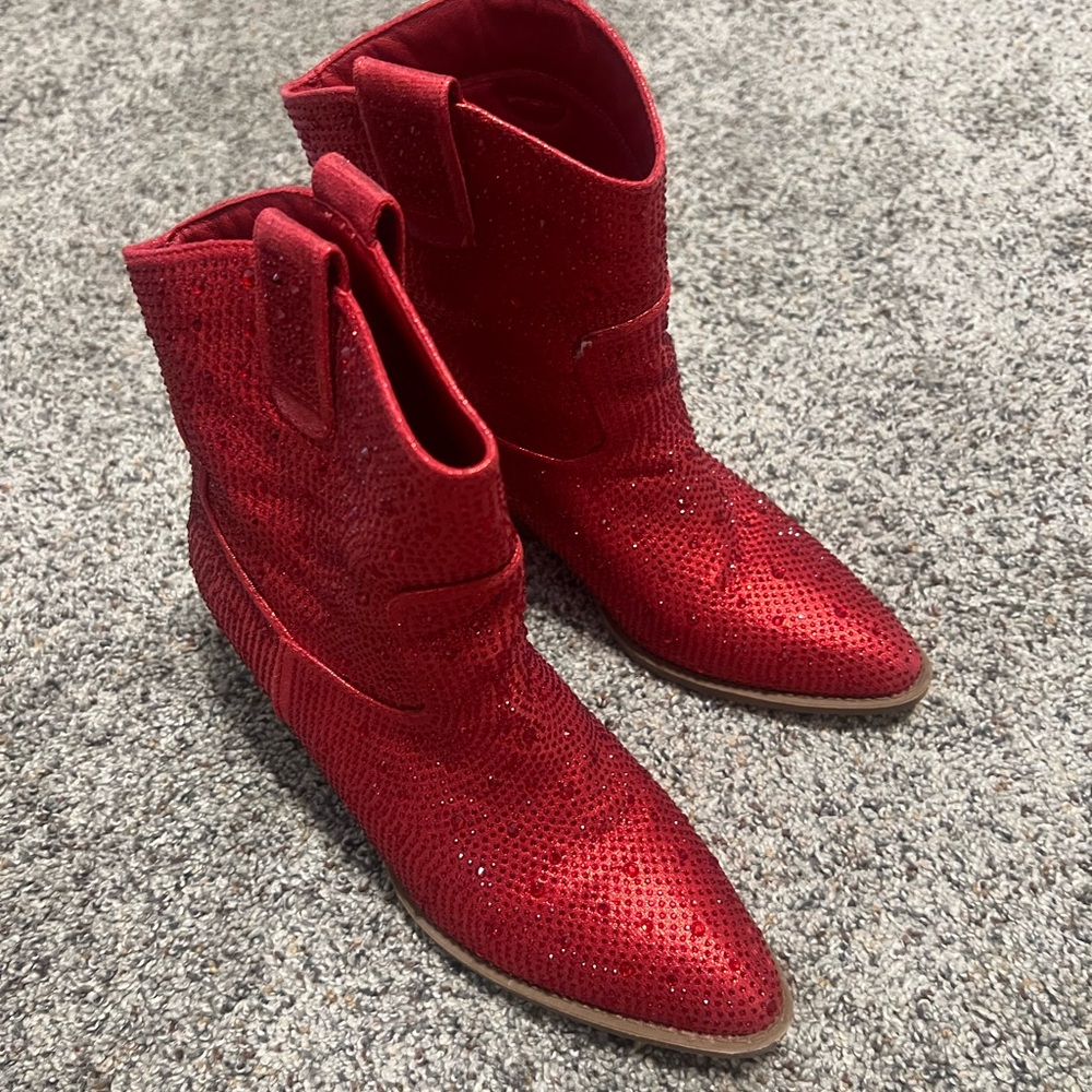 Red Sequin Ankle Boots